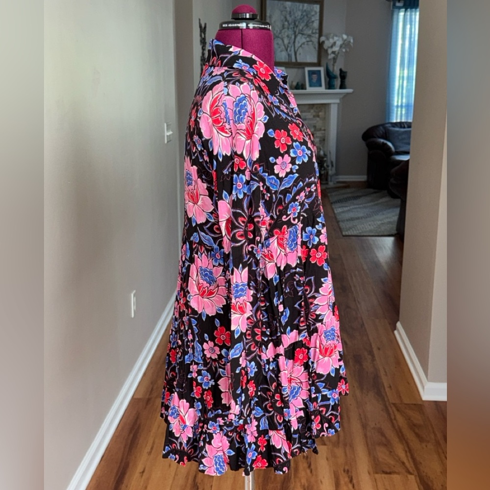 Zara colorful floral long sleeve babydoll button down mini dress, sz L - Picture 3 of 8